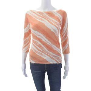MAG Women's Round Neck 3/4 Sleeves Cotton Blouse Orange Size S
